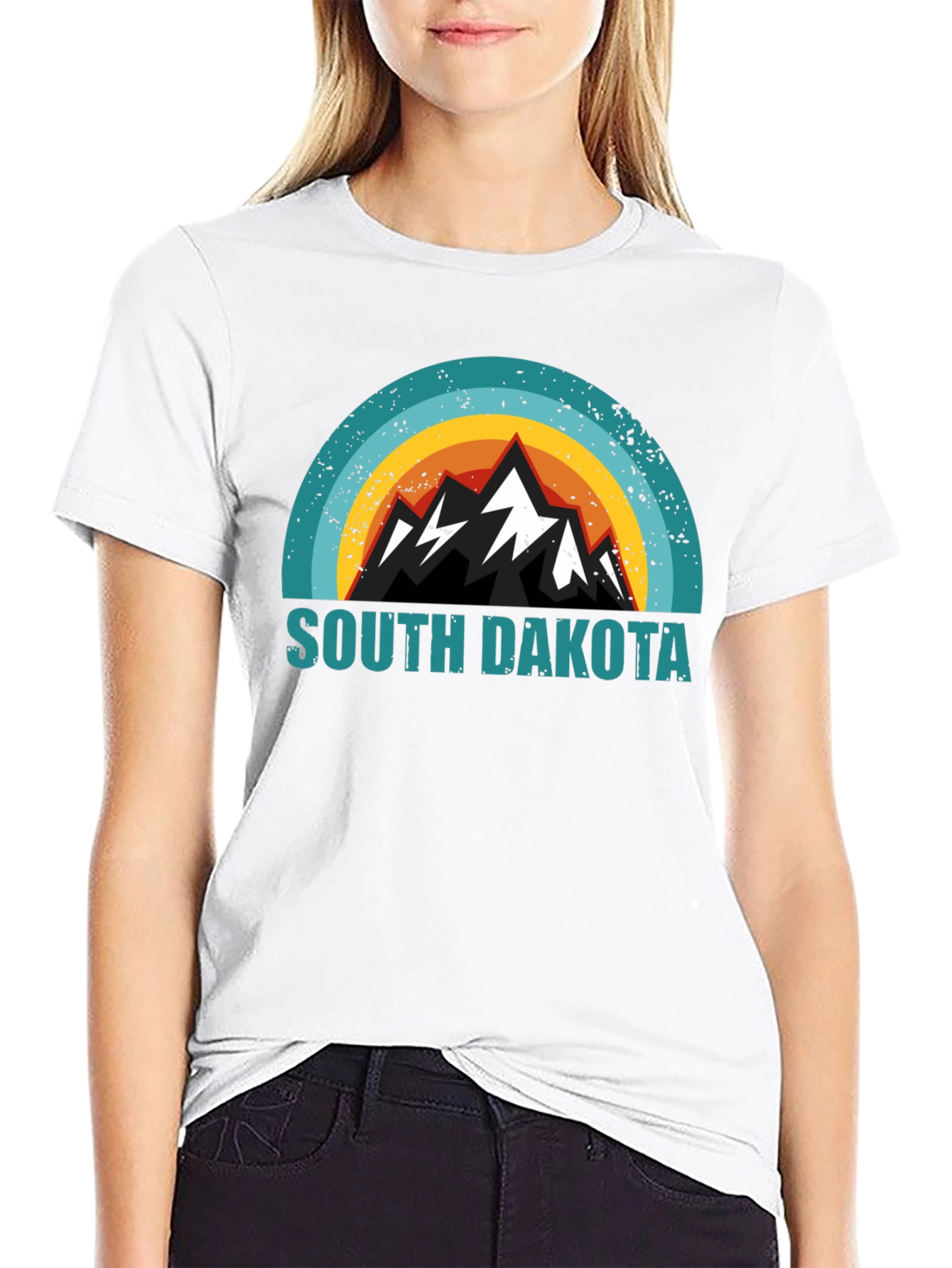 South Dakota Mountain Graphic Tee - Black Cotton Blend