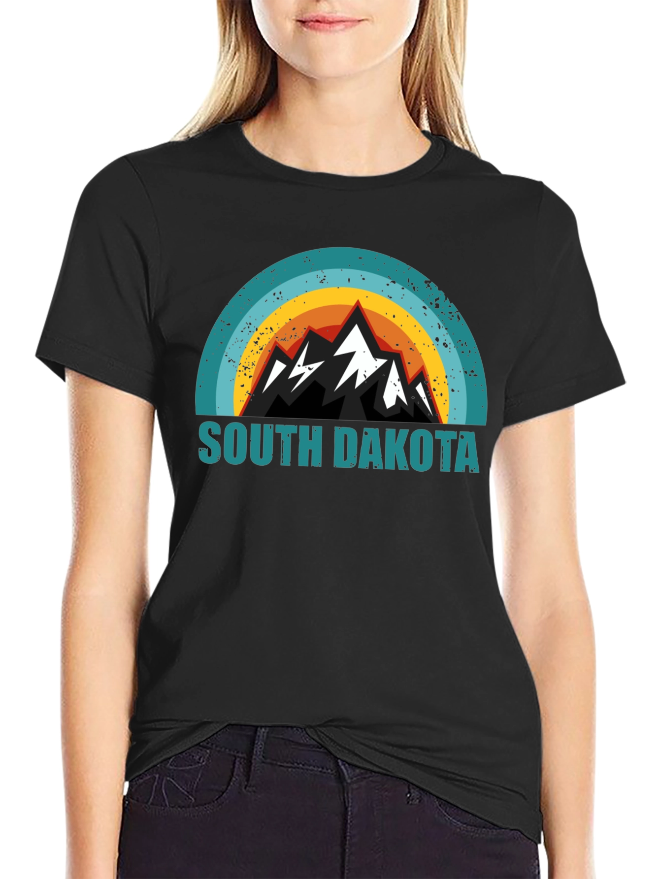 South Dakota Mountain Graphic Tee - Black Cotton Blend