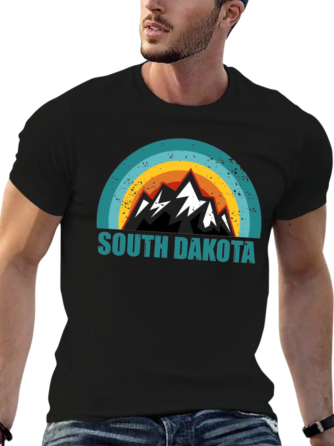 South Dakota Mountain Graphic Tee - Black Cotton Blend