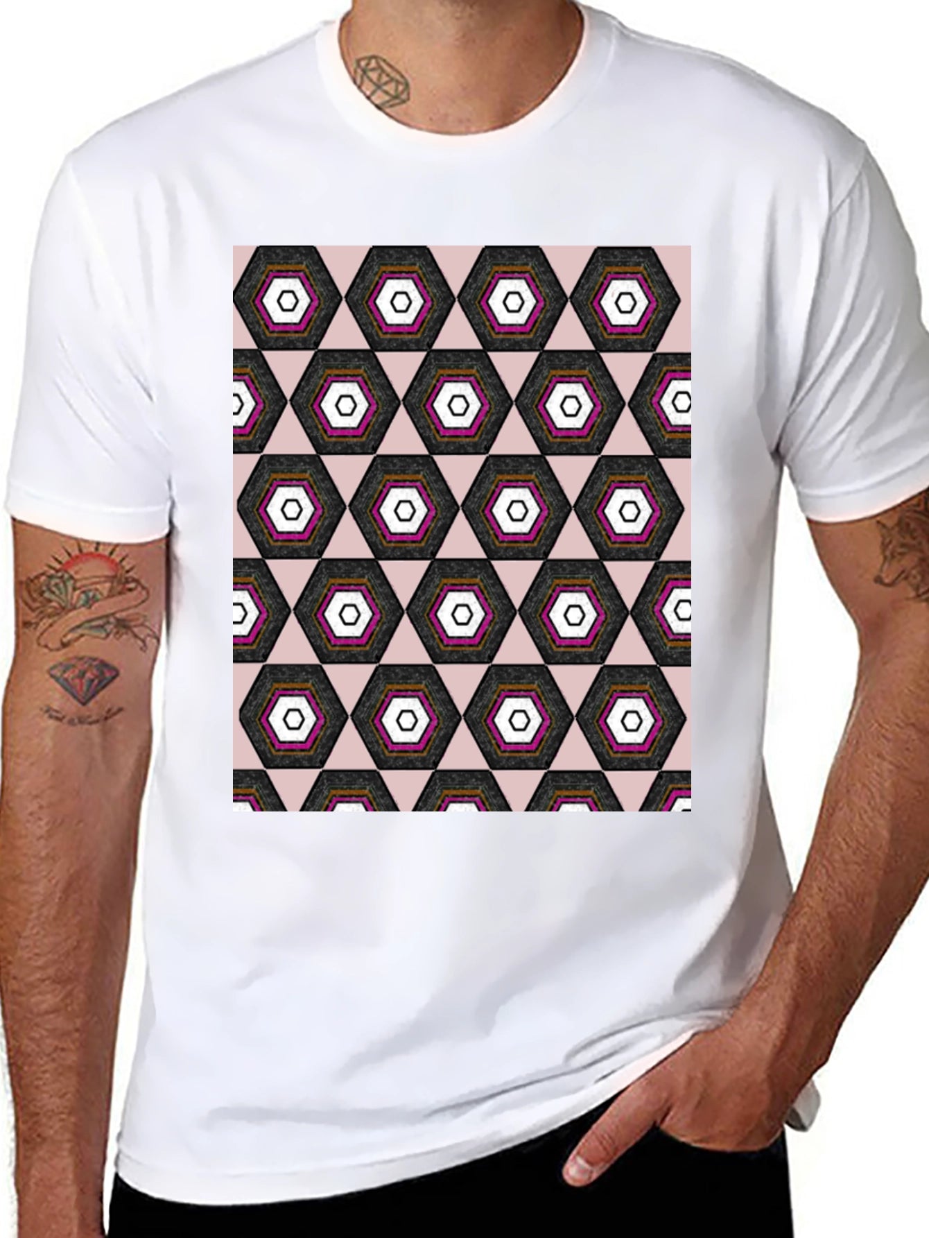 Geometric Hexagon Pattern T-Shirt