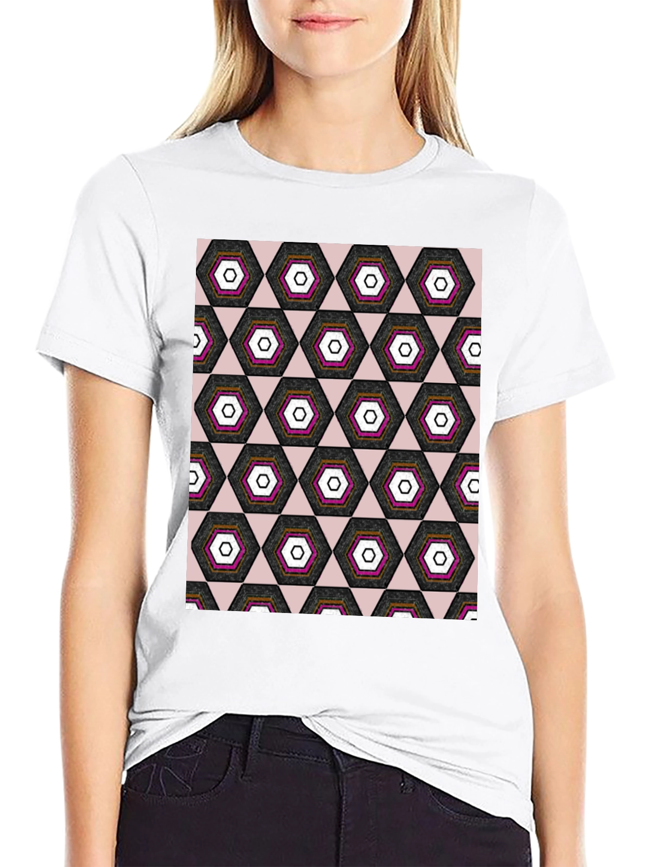 Geometric Hexagon Pattern T-Shirt