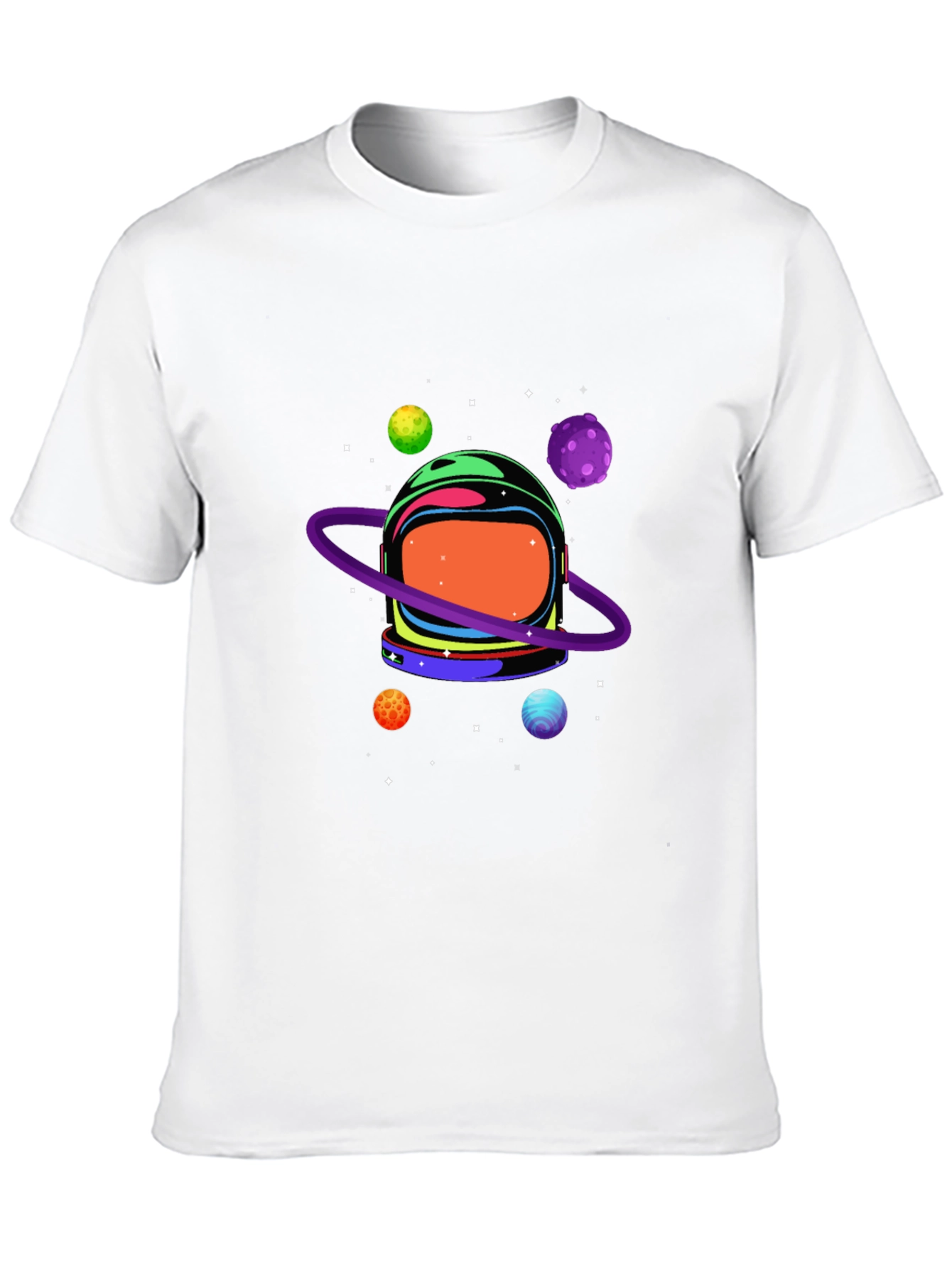 Astronaut Helmet & Planets Graphic Print Black Tee