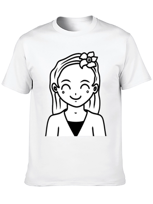 Cute Girl Graphic Tee - Black Cotton Casual Wear