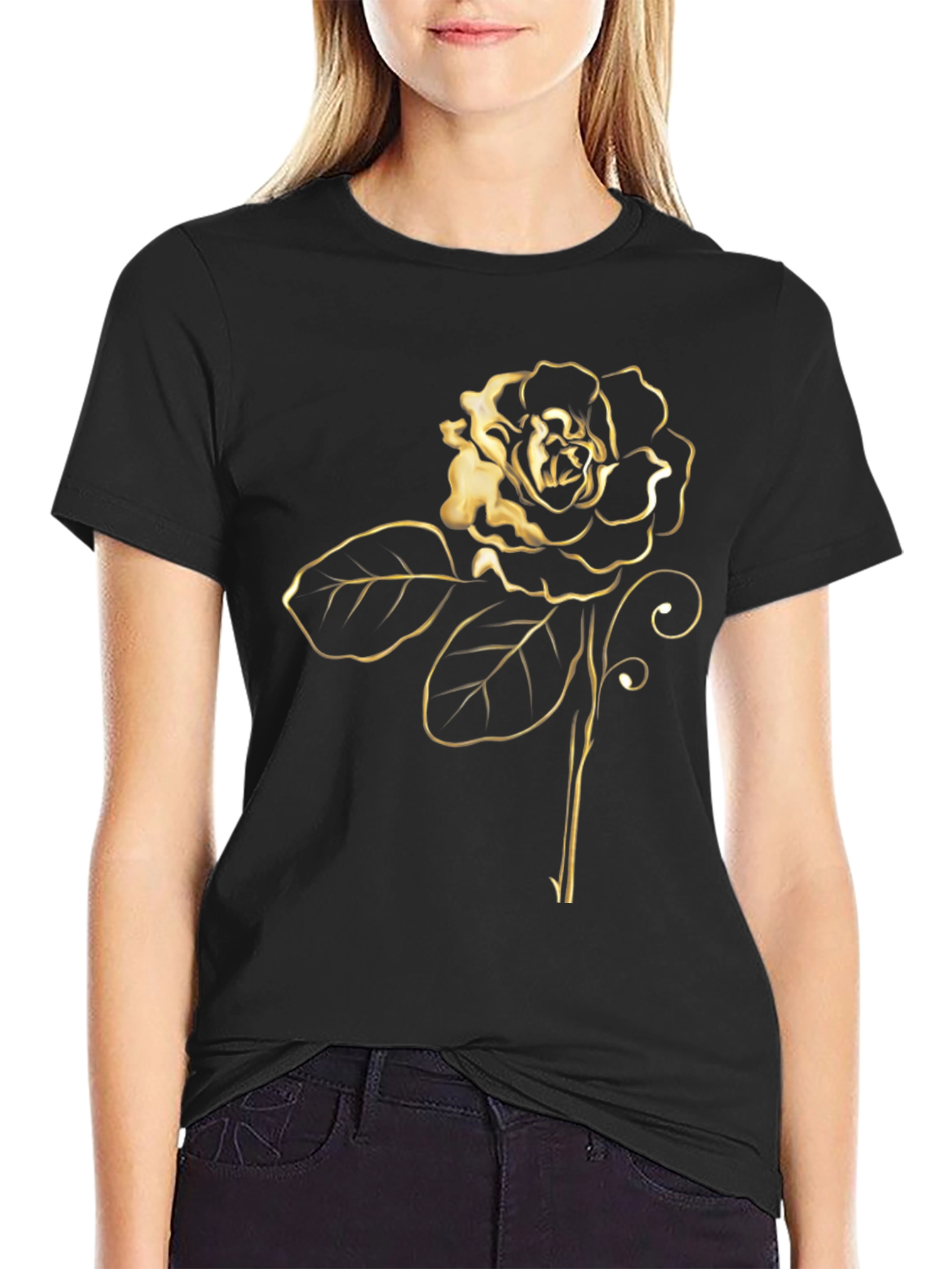 Golden Rose Graphic Black Tee