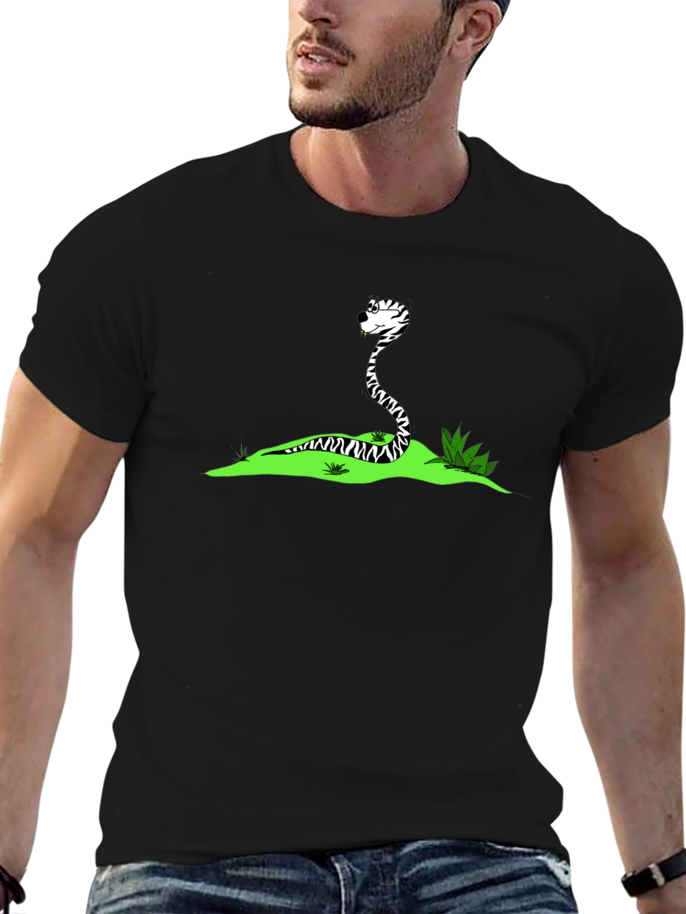 Cartoon Snake Black T-Shirt