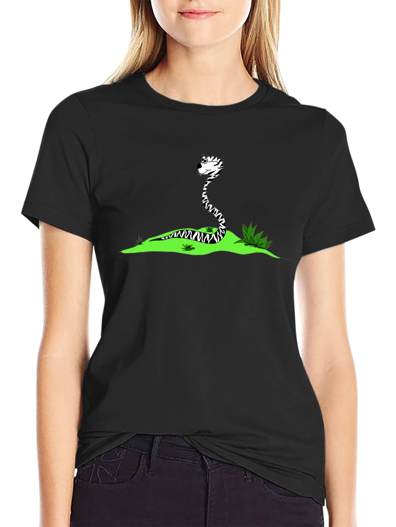 Cartoon Snake Black T-Shirt