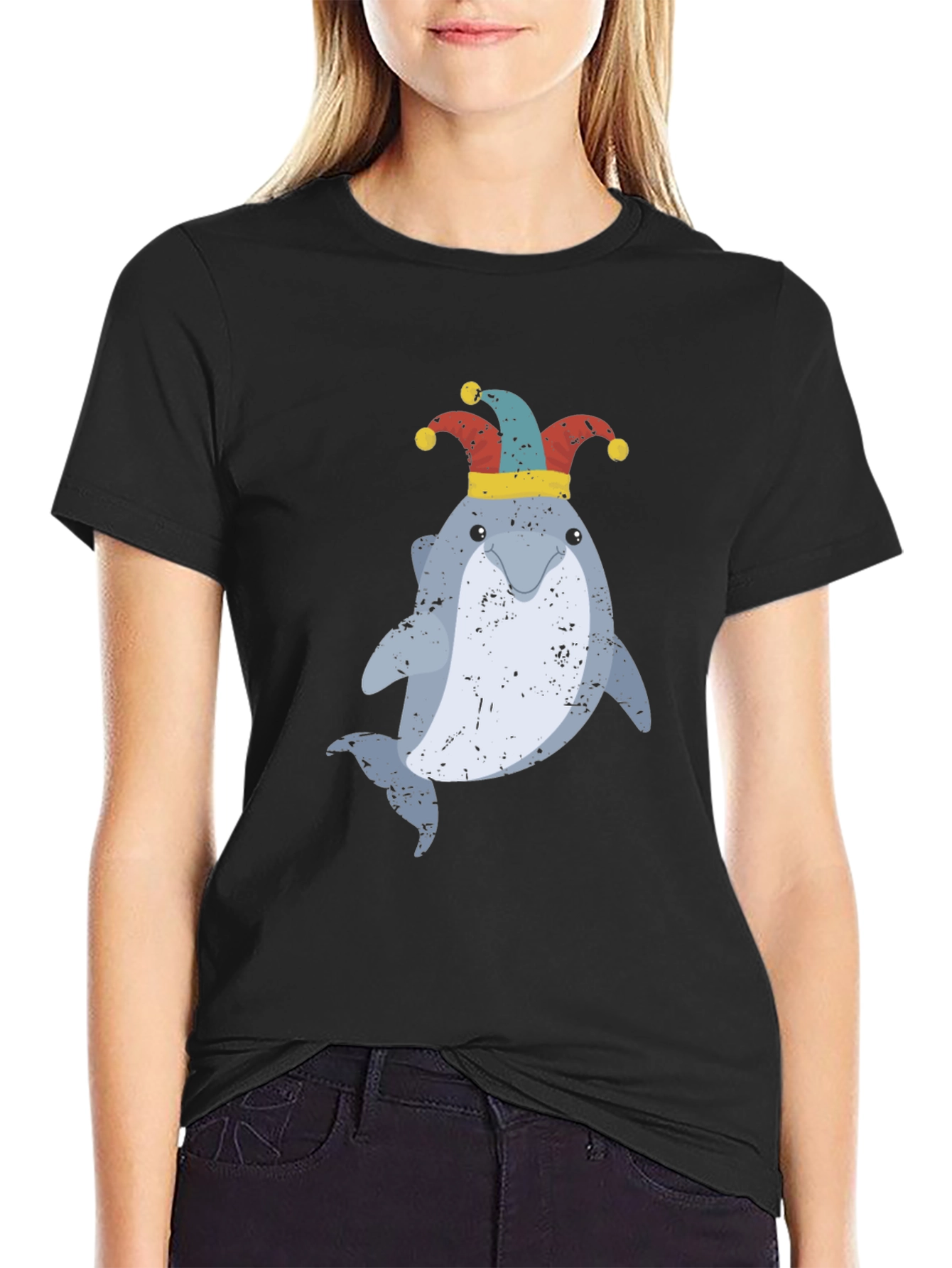 Funny Dolphin Jester Graphic T-Shirt