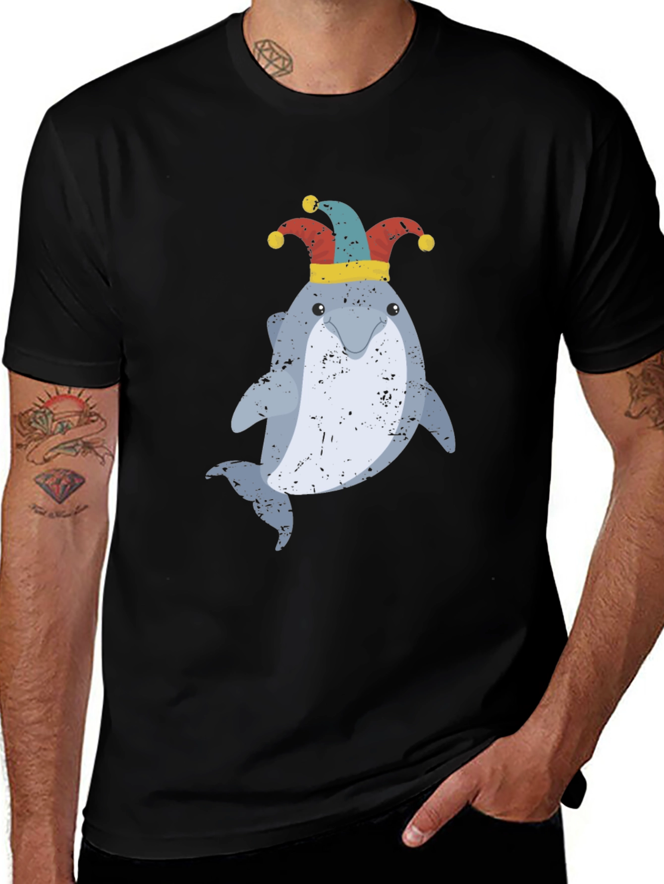 Funny Dolphin Jester Graphic T-Shirt