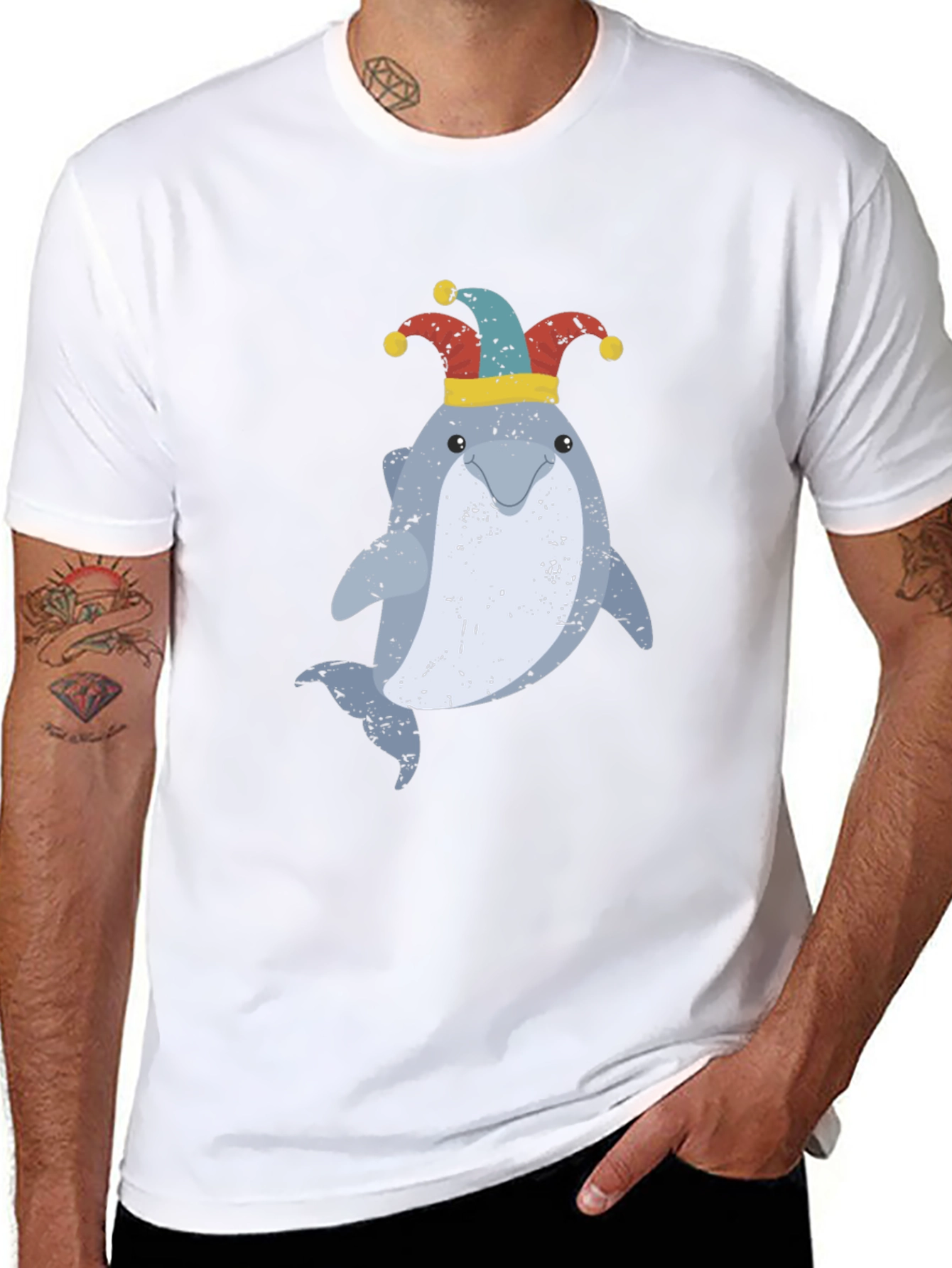 Funny Dolphin Jester Graphic T-Shirt