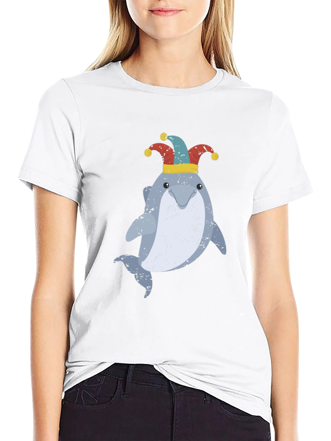 Funny Dolphin Jester Graphic T-Shirt