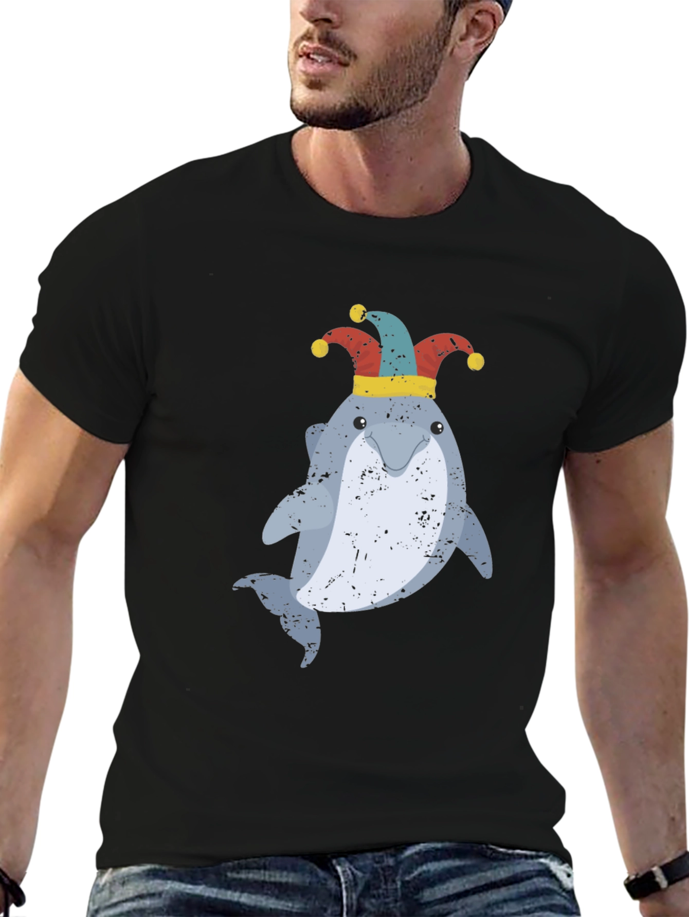 Funny Dolphin Jester Graphic T-Shirt