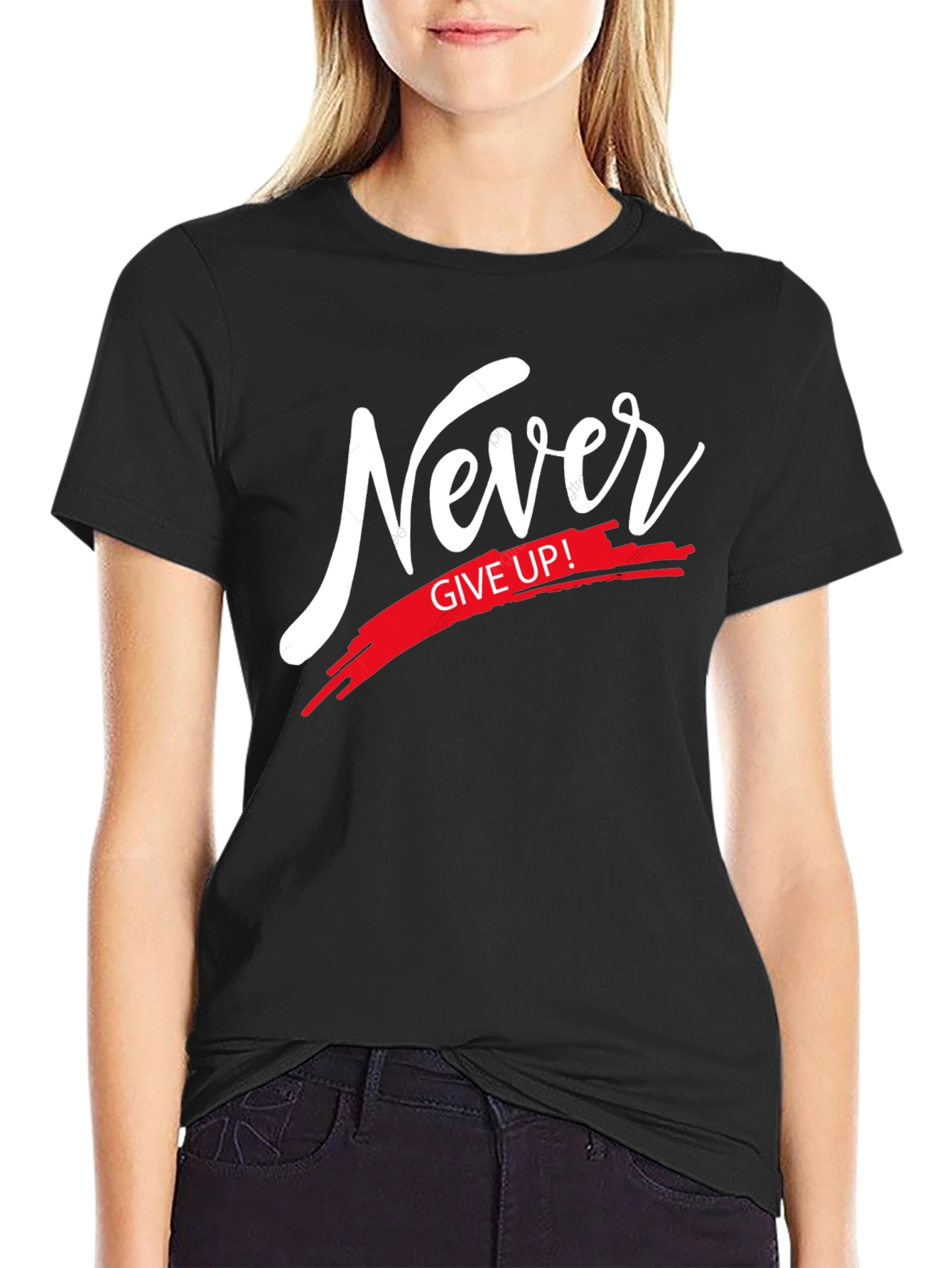 Never Give Up T-Shirt - Motivational Black Tee