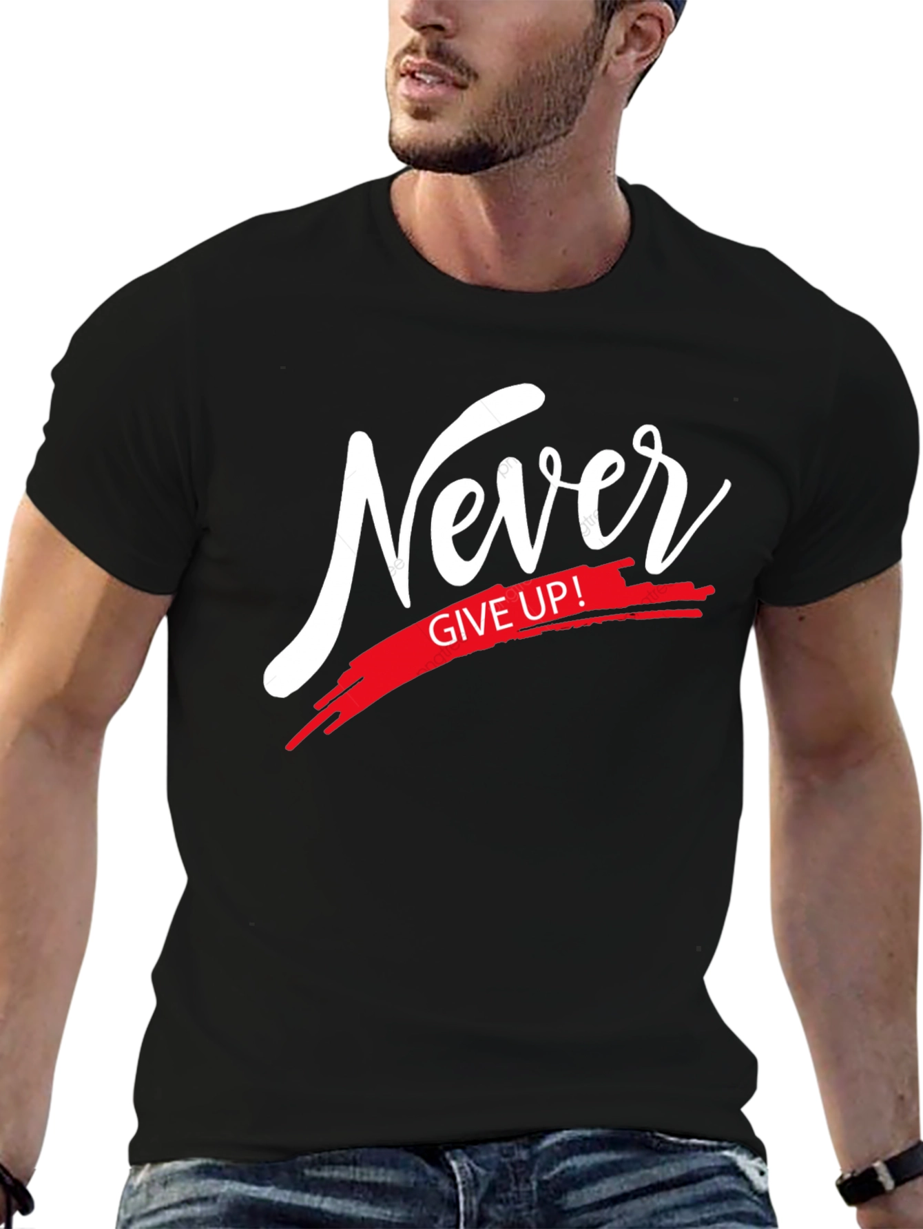 Never Give Up T-Shirt - Motivational Black Tee
