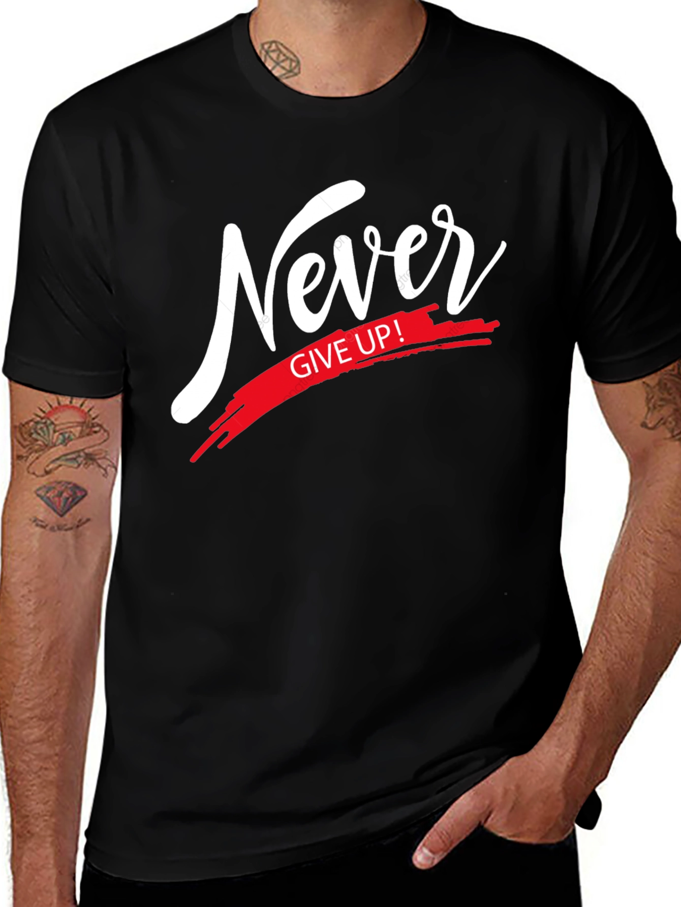 Never Give Up T-Shirt - Motivational Black Tee