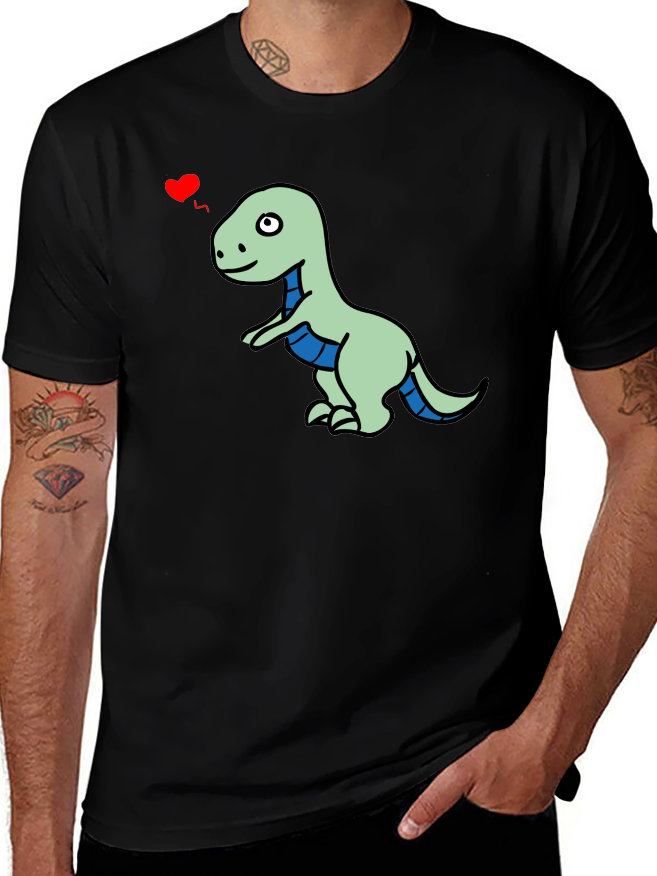 Dino Love T-Shirt - Mens Black Short Sleeve