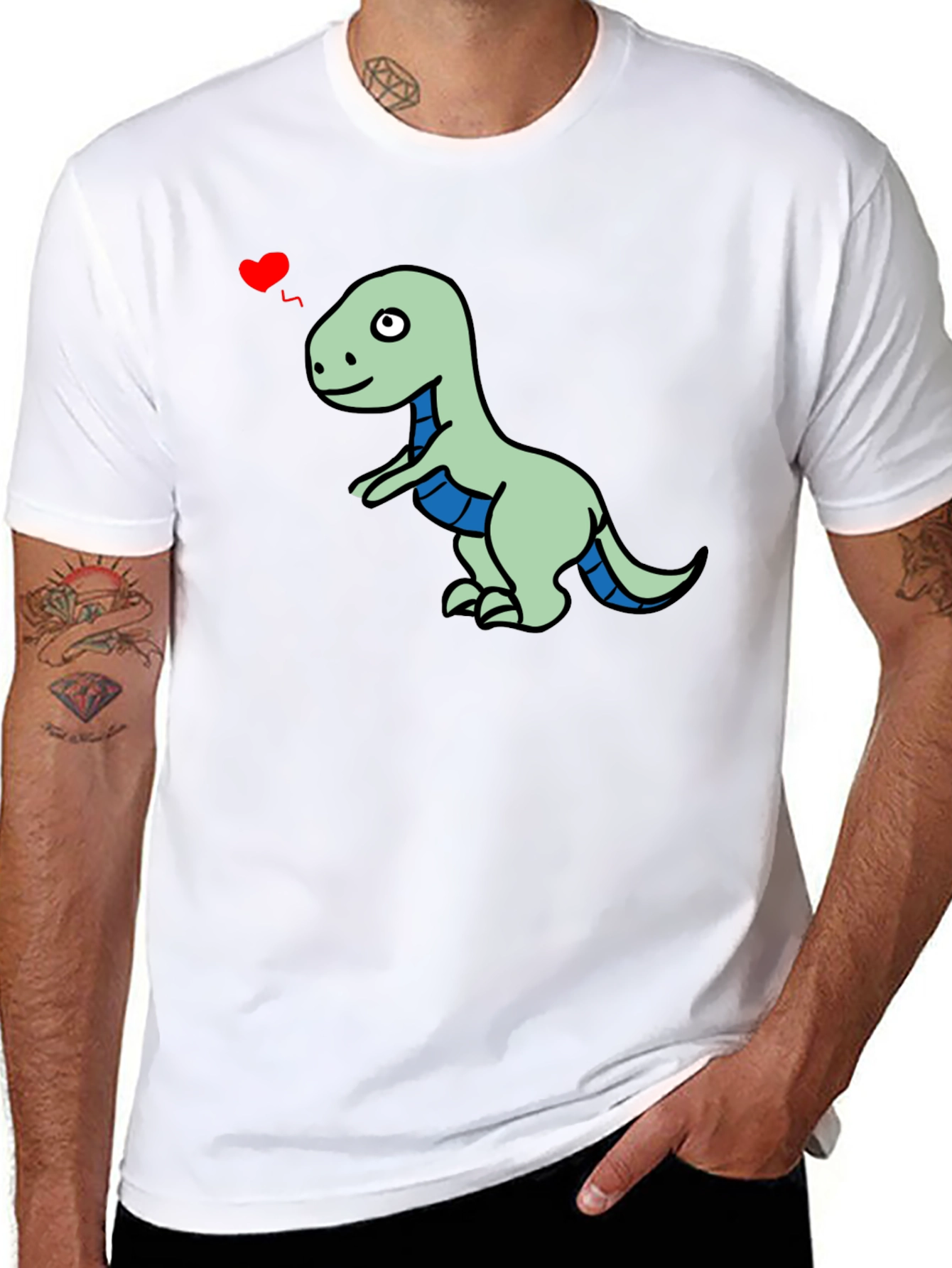 Dino Love T-Shirt - Mens Black Short Sleeve