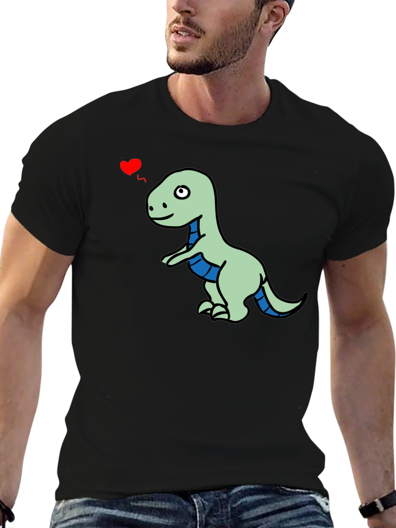 Dino Love T-Shirt - Mens Black Short Sleeve