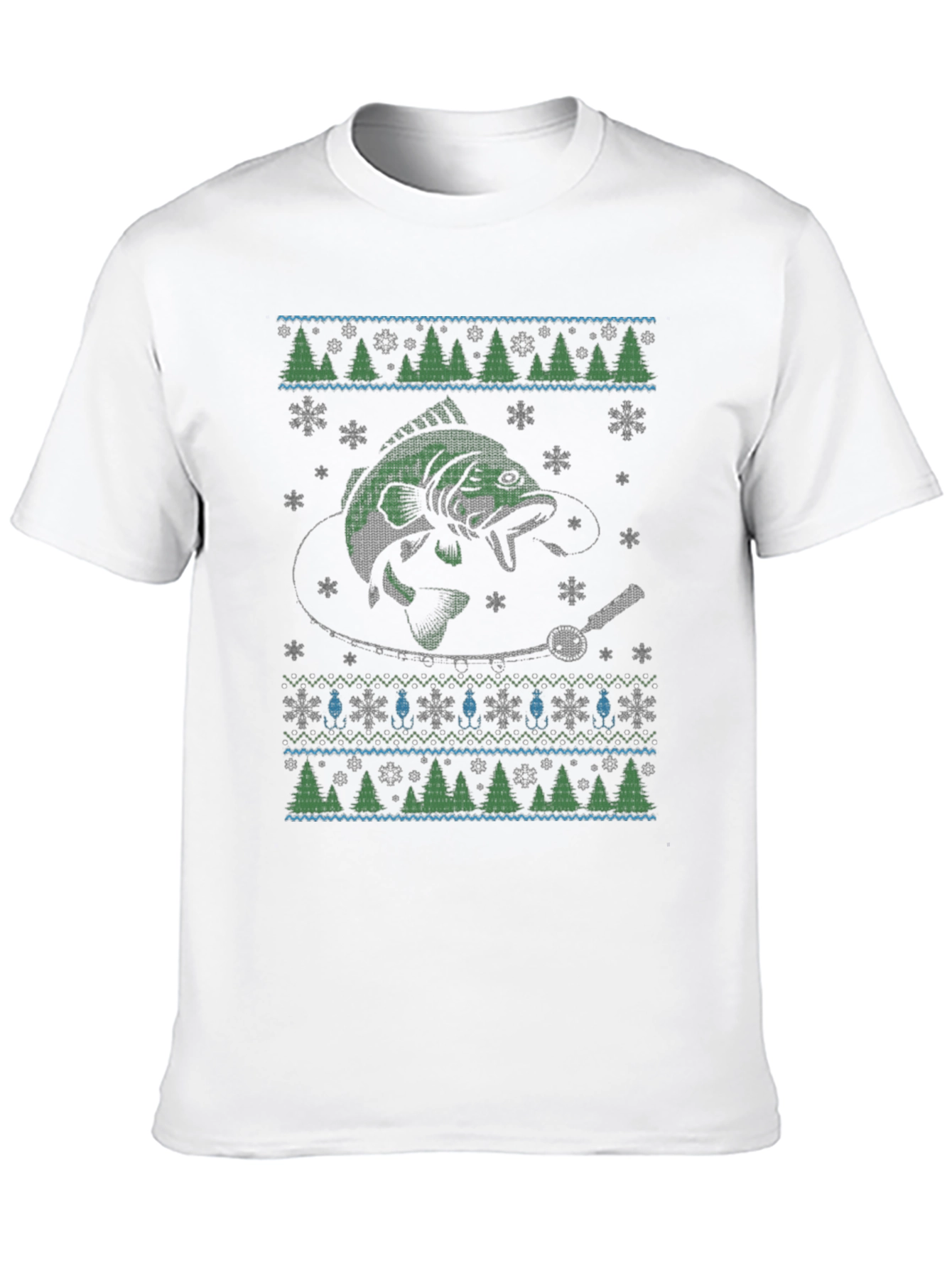 Fishing Ugly Christmas Sweater Style T-Shirt
