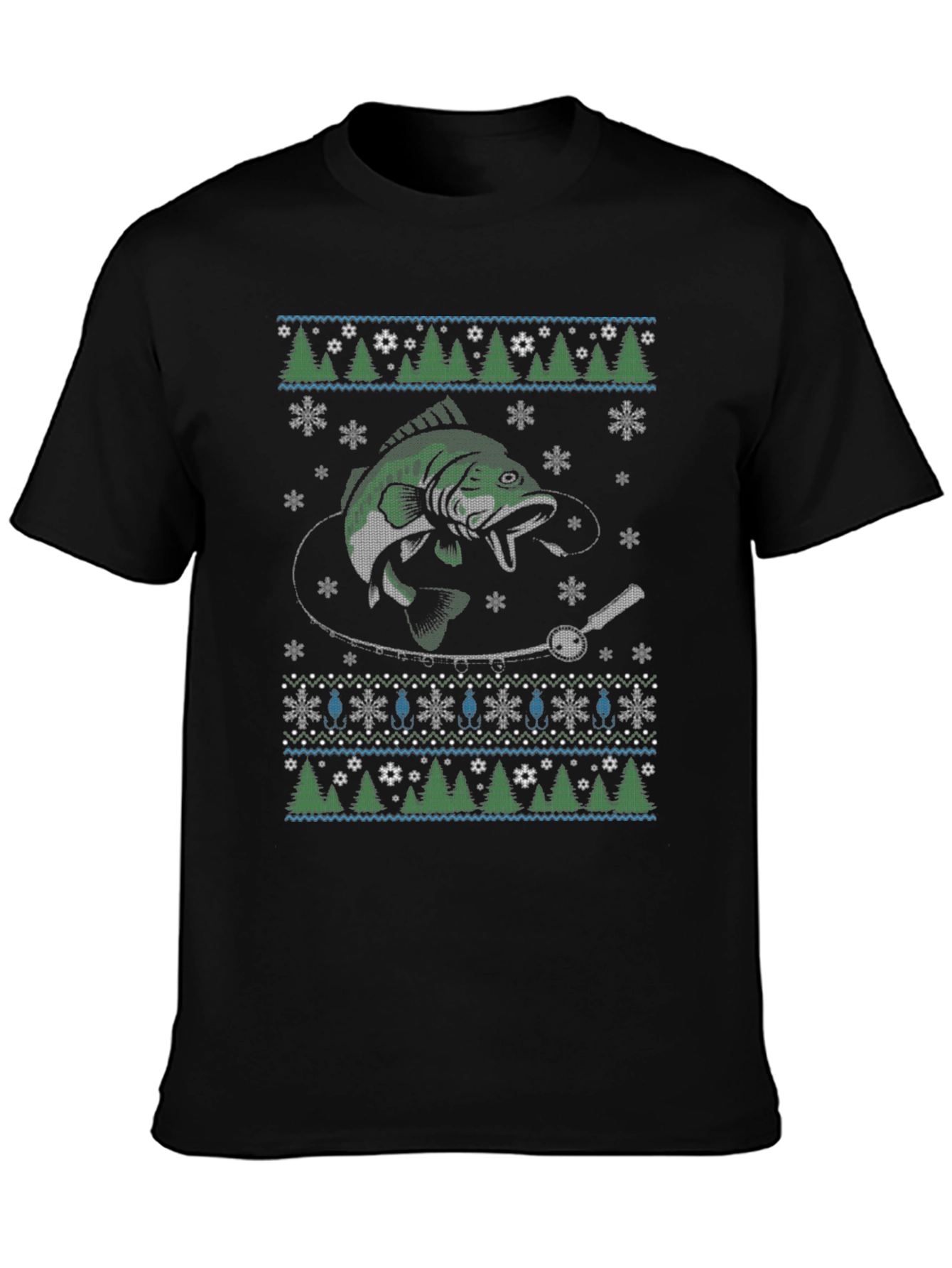 Fishing Ugly Christmas Sweater Style T-Shirt