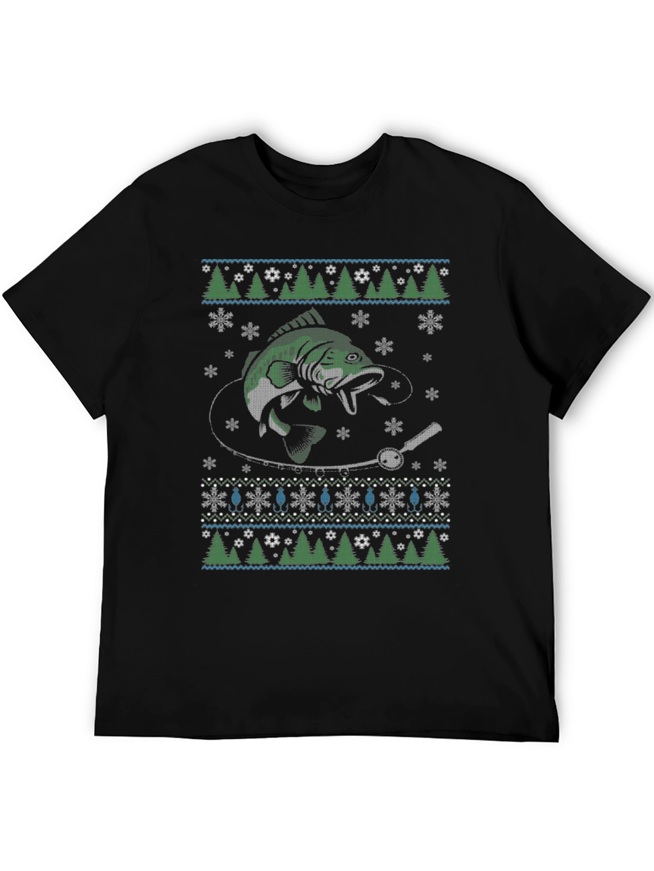 Fishing Ugly Christmas Sweater Style T-Shirt