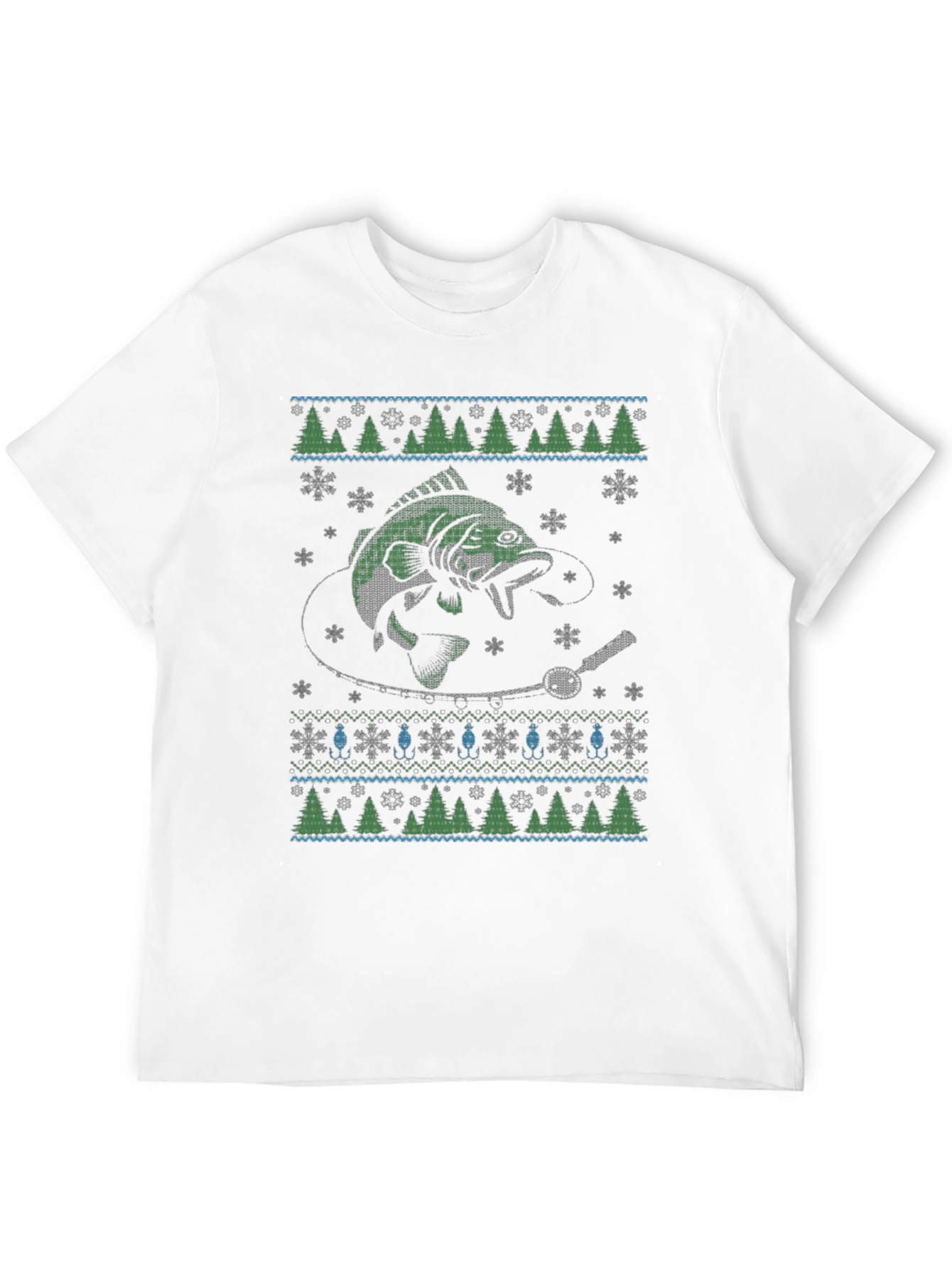 Fishing Ugly Christmas Sweater Style T-Shirt