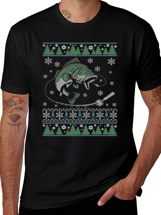 Fishing Ugly Christmas Sweater Style T-Shirt