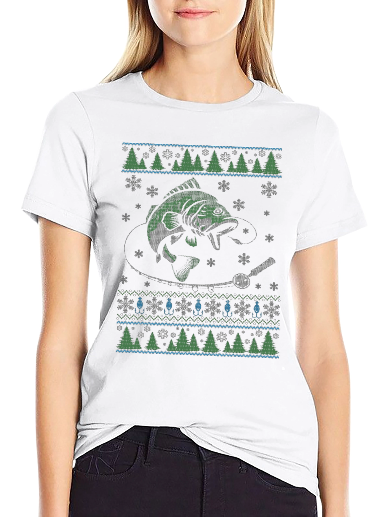 Fishing Ugly Christmas Sweater Style T-Shirt