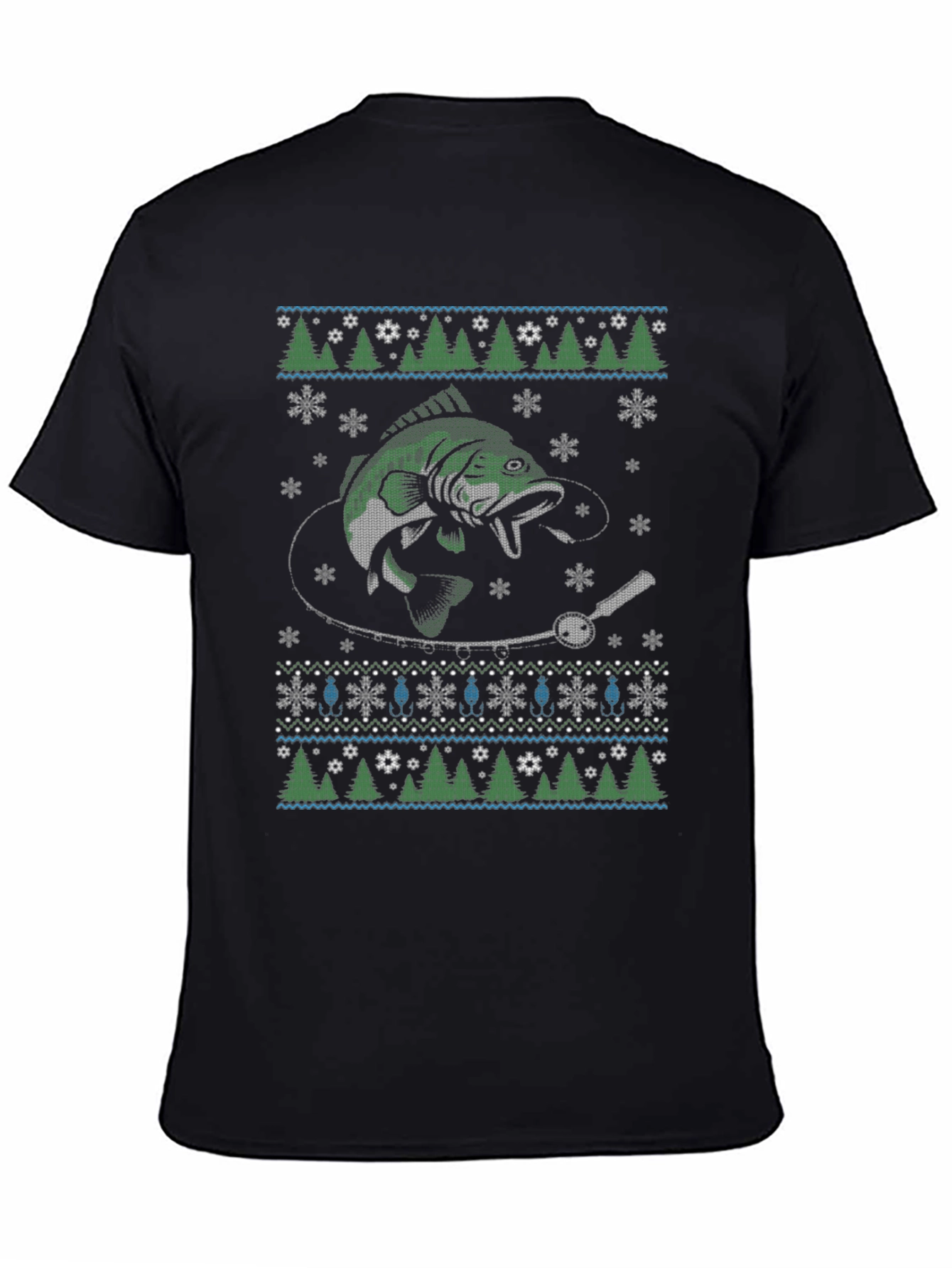 Fishing Ugly Christmas Sweater Style T-Shirt