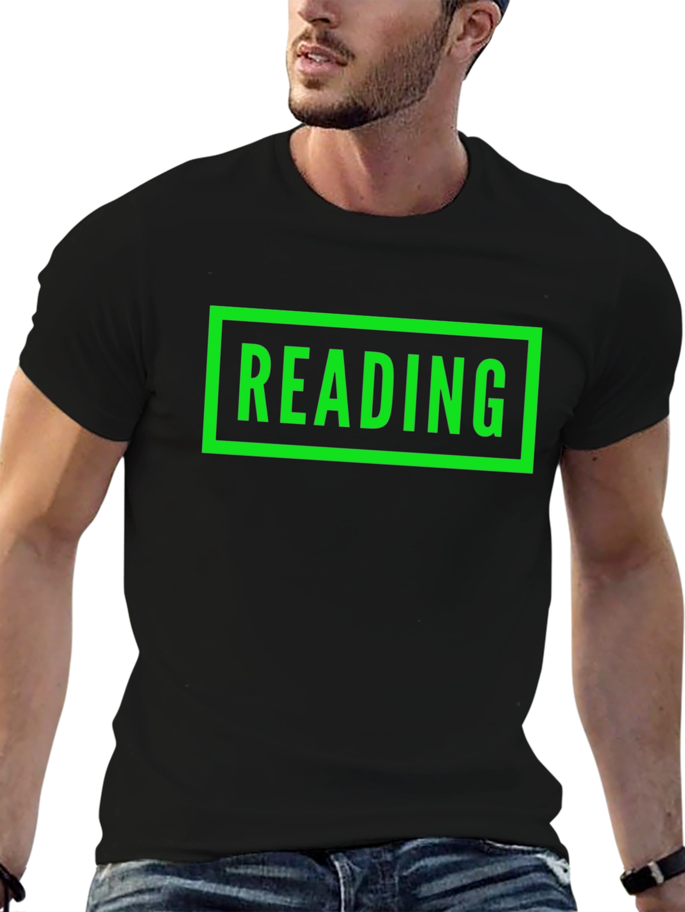 Reading T-Shirt - Black with Green Graphic Novelty Tee