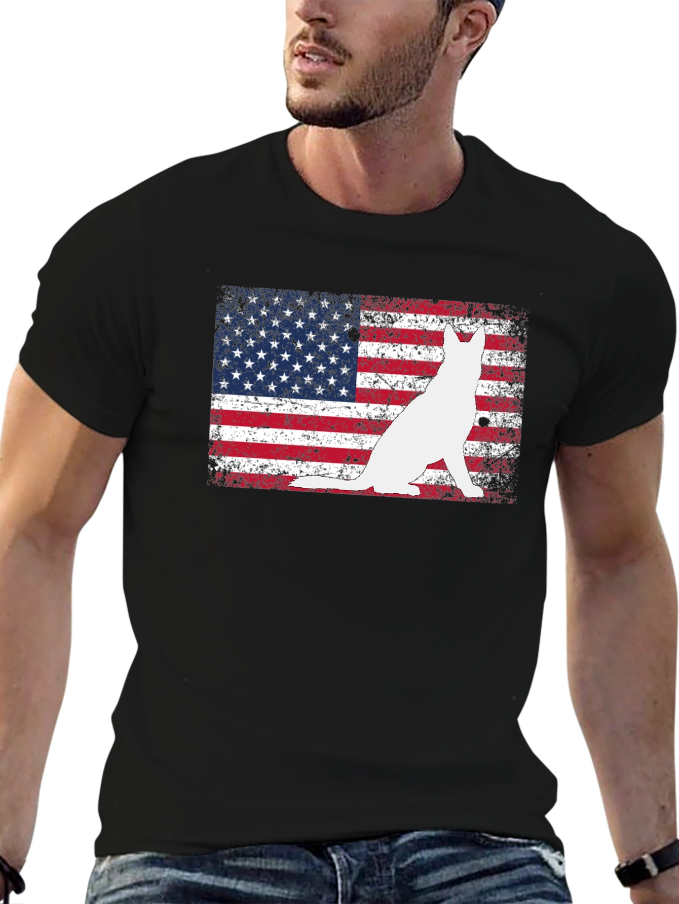 Patriotic Dog USA Flag Graphic T-Shirt