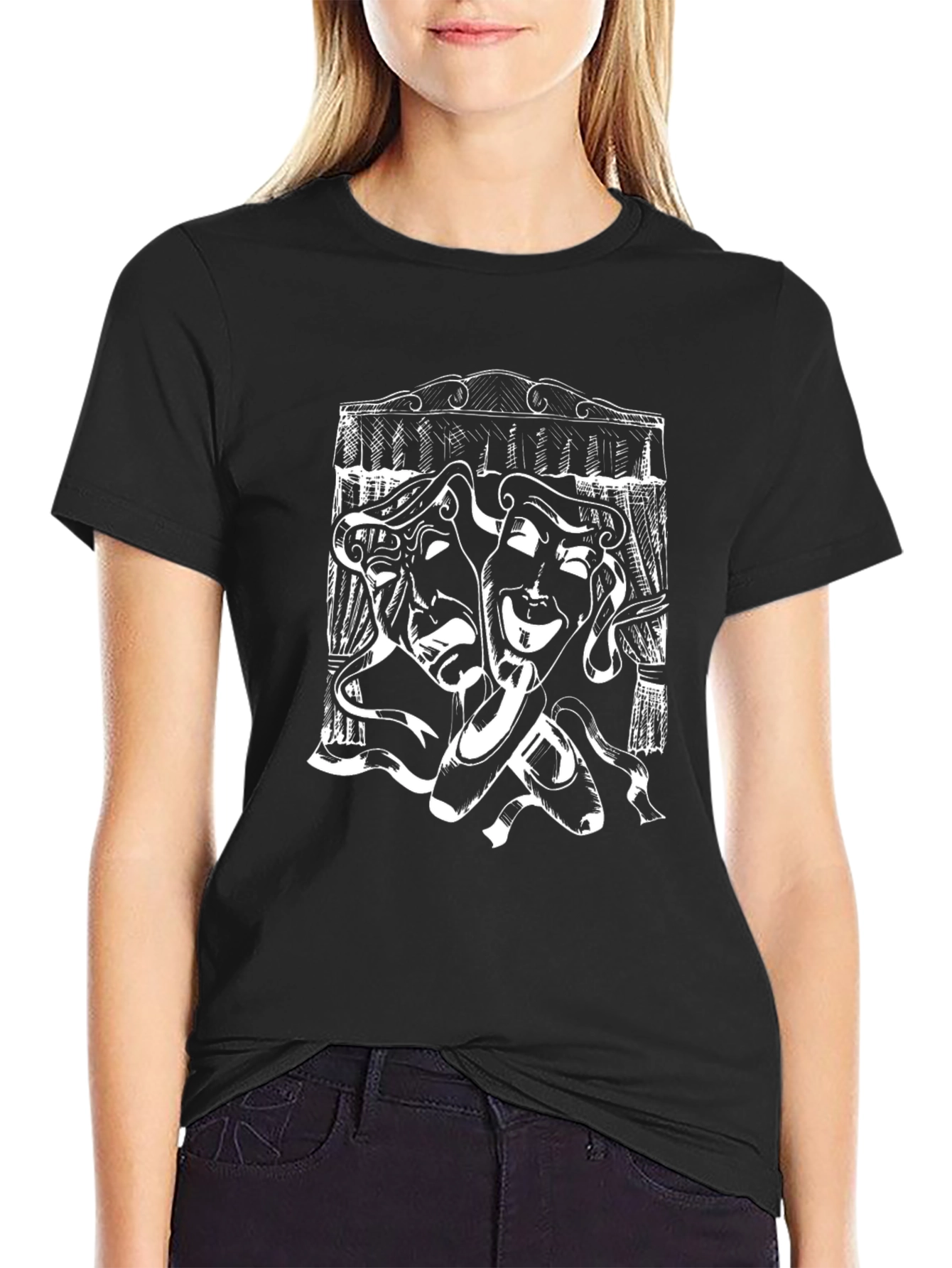 Drama Masks Graphic T-Shirt - Black