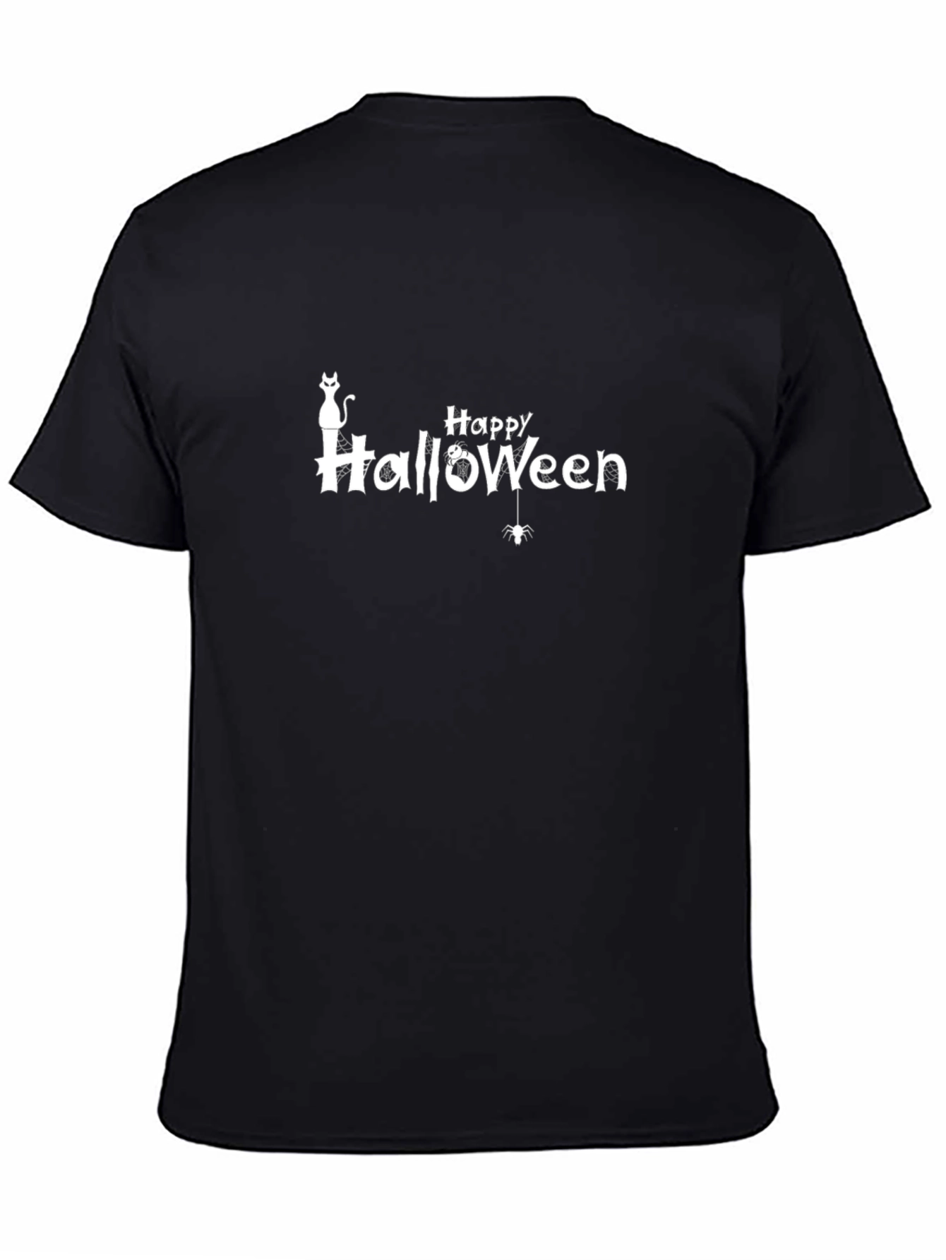 Happy Halloween Black T-Shirt Cat Spider Spooky
