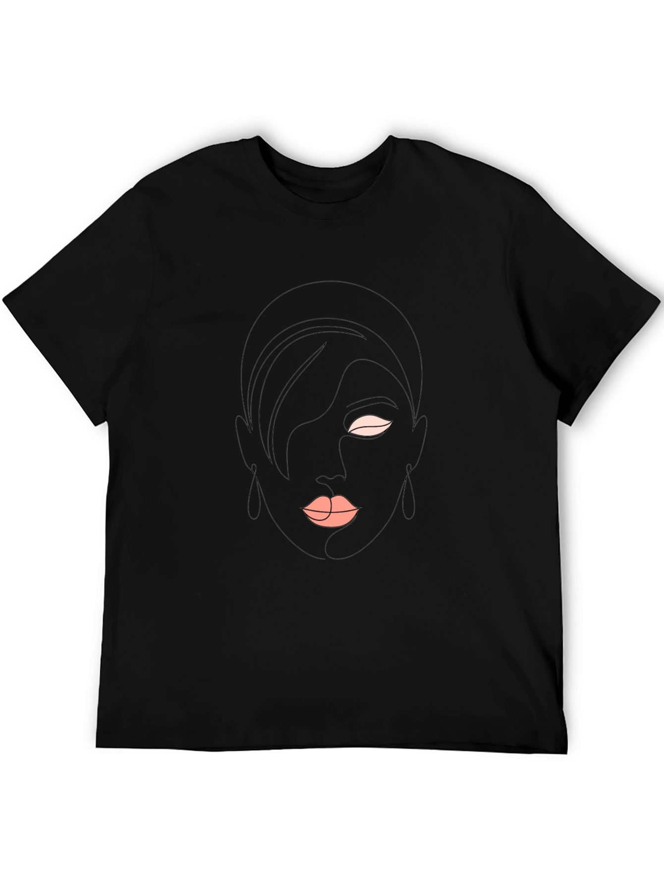 Abstract Face Line Art Black T-Shirt