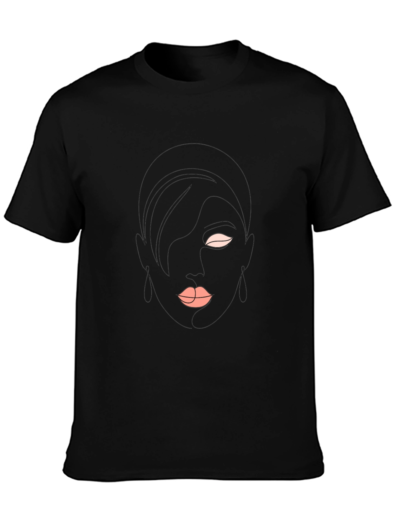 Abstract Face Line Art Black T-Shirt