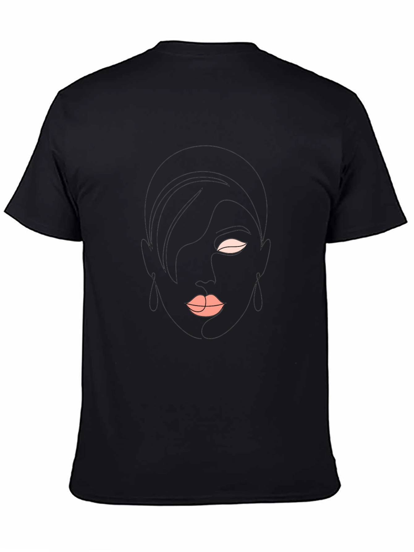 Abstract Face Line Art Black T-Shirt