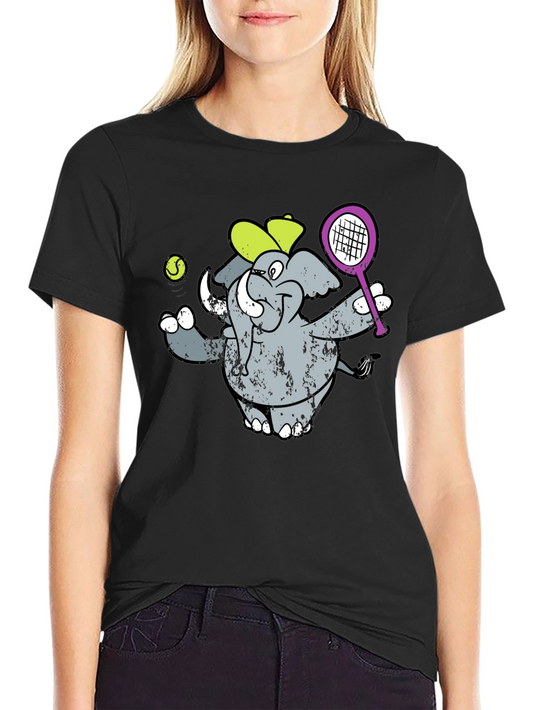 Elephant Tennis Player Graphic T-Shirt