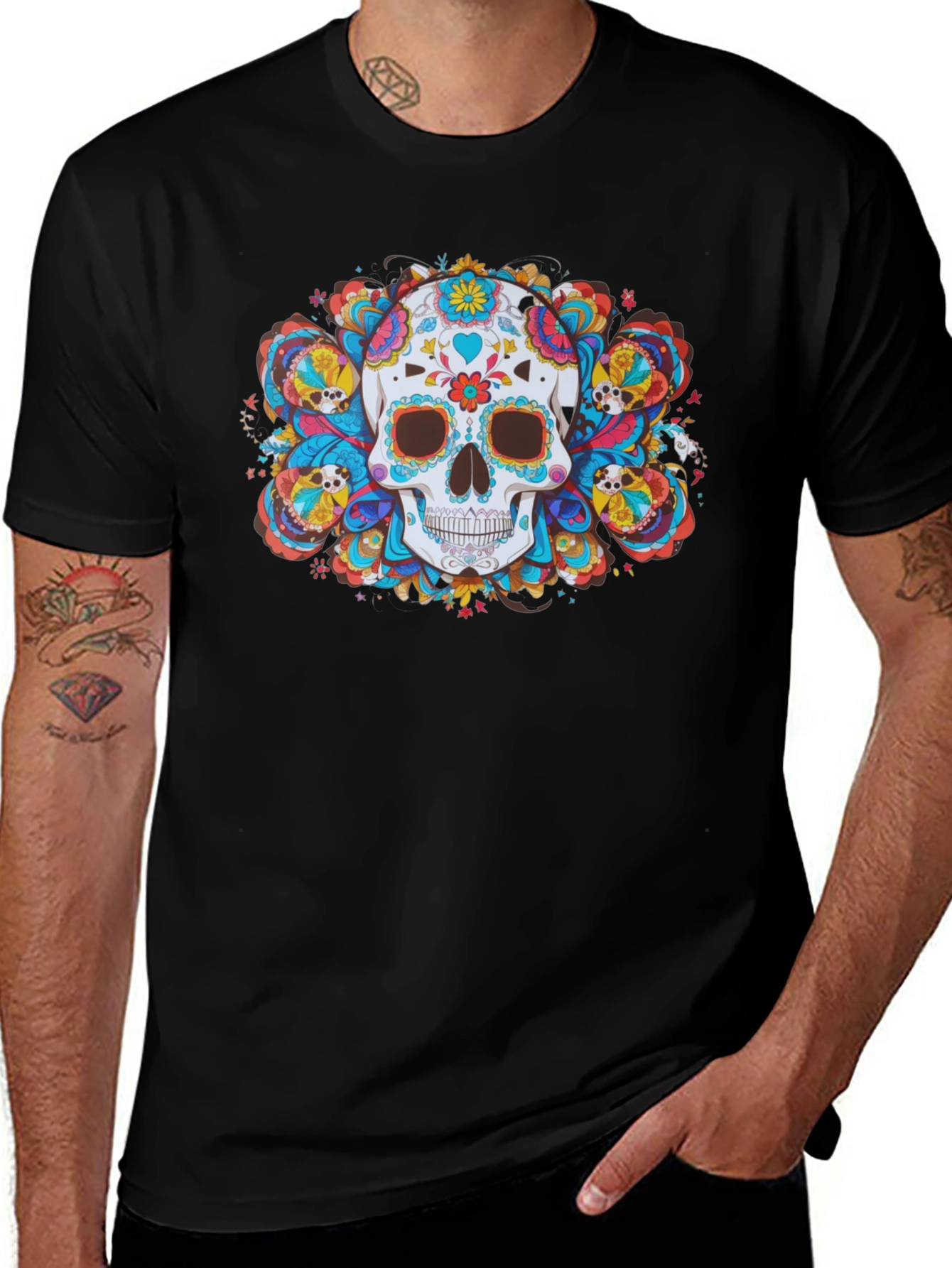 Day of the Dead Skull Graphic Tee - Black