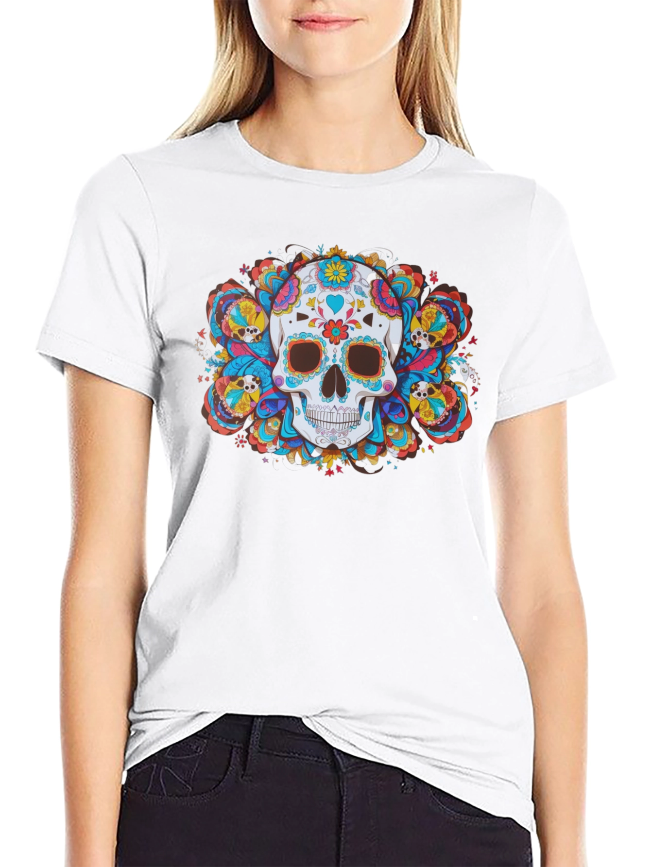 Day of the Dead Skull Graphic Tee - Black