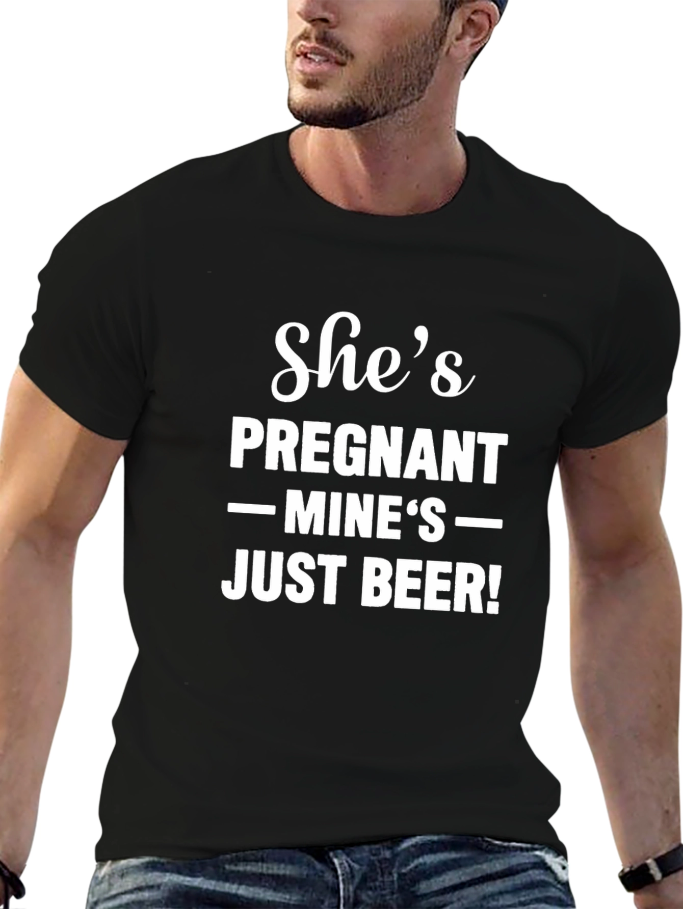 Shes Pregnant Mines Just Beer Funny Graphic T-Shirt