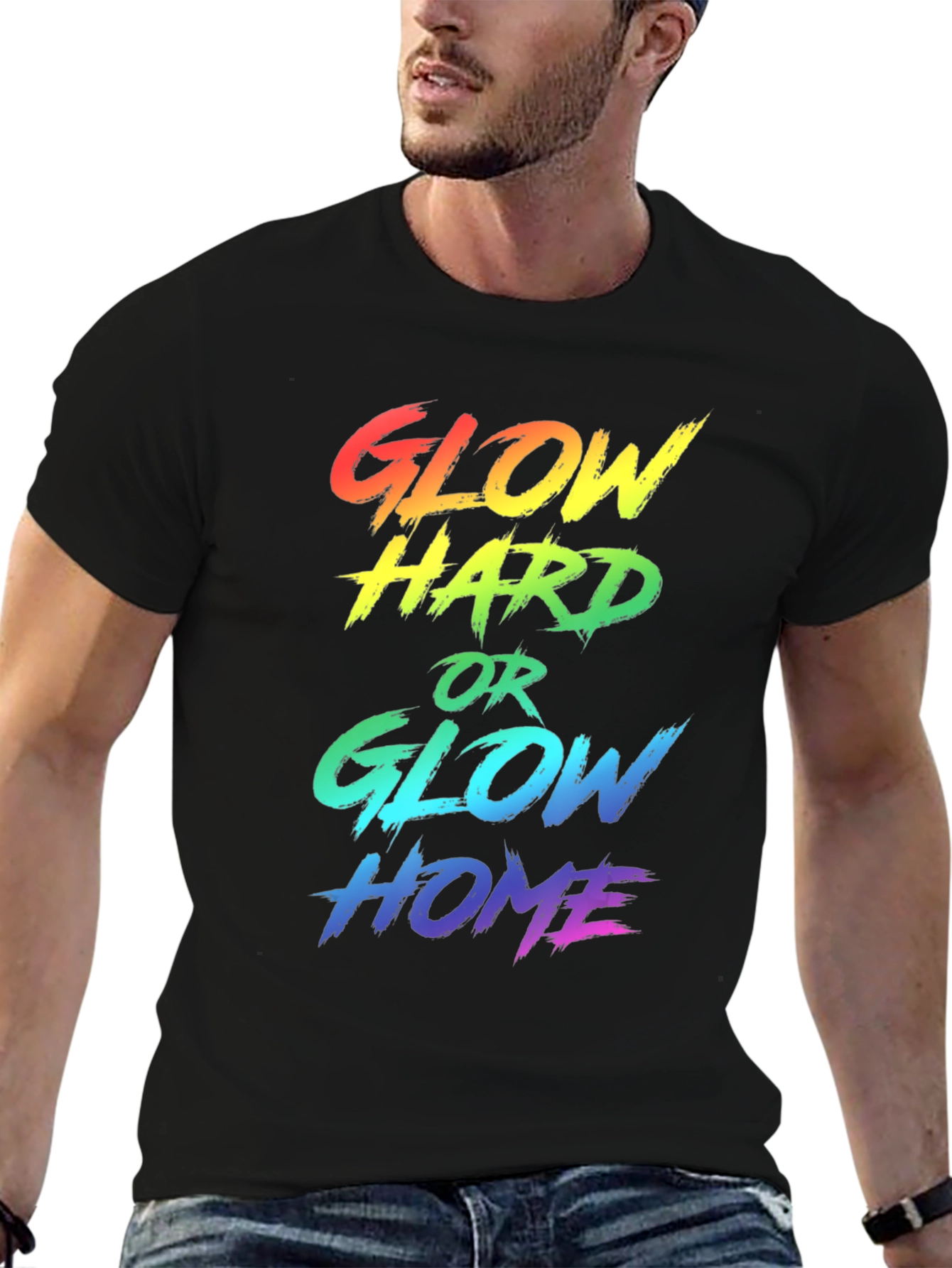 Glow Hard T-Shirt - Rainbow Graphic Tee