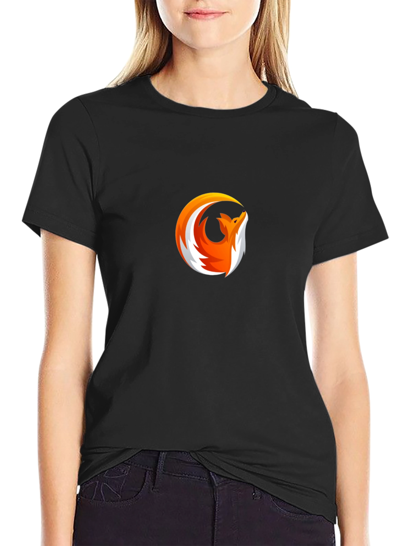 Modern Fox Logo Black T-Shirt