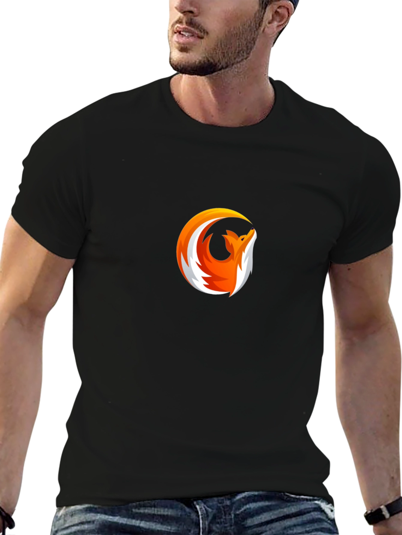 Modern Fox Logo Black T-Shirt