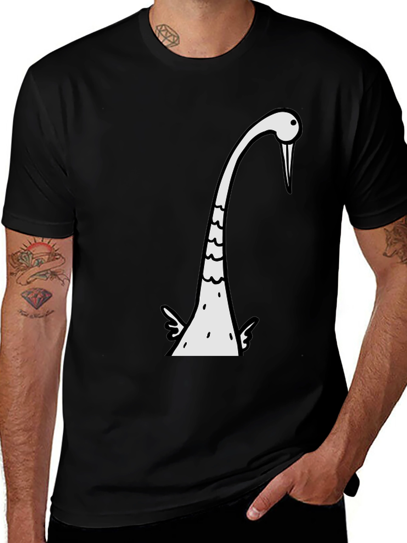 Mens Black T-Shirt with Funny Bird Graphic