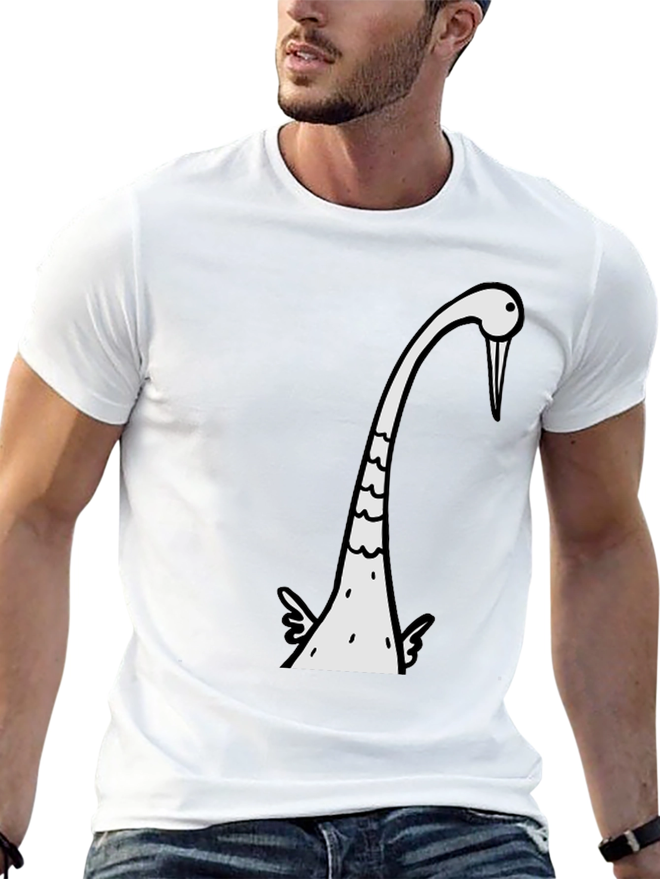 Mens Black T-Shirt with Funny Bird Graphic
