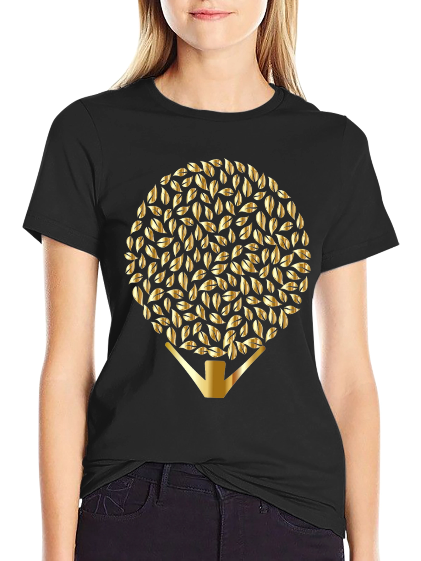 Golden Leaf Tree Graphic Tee - Modern Stylish Design
