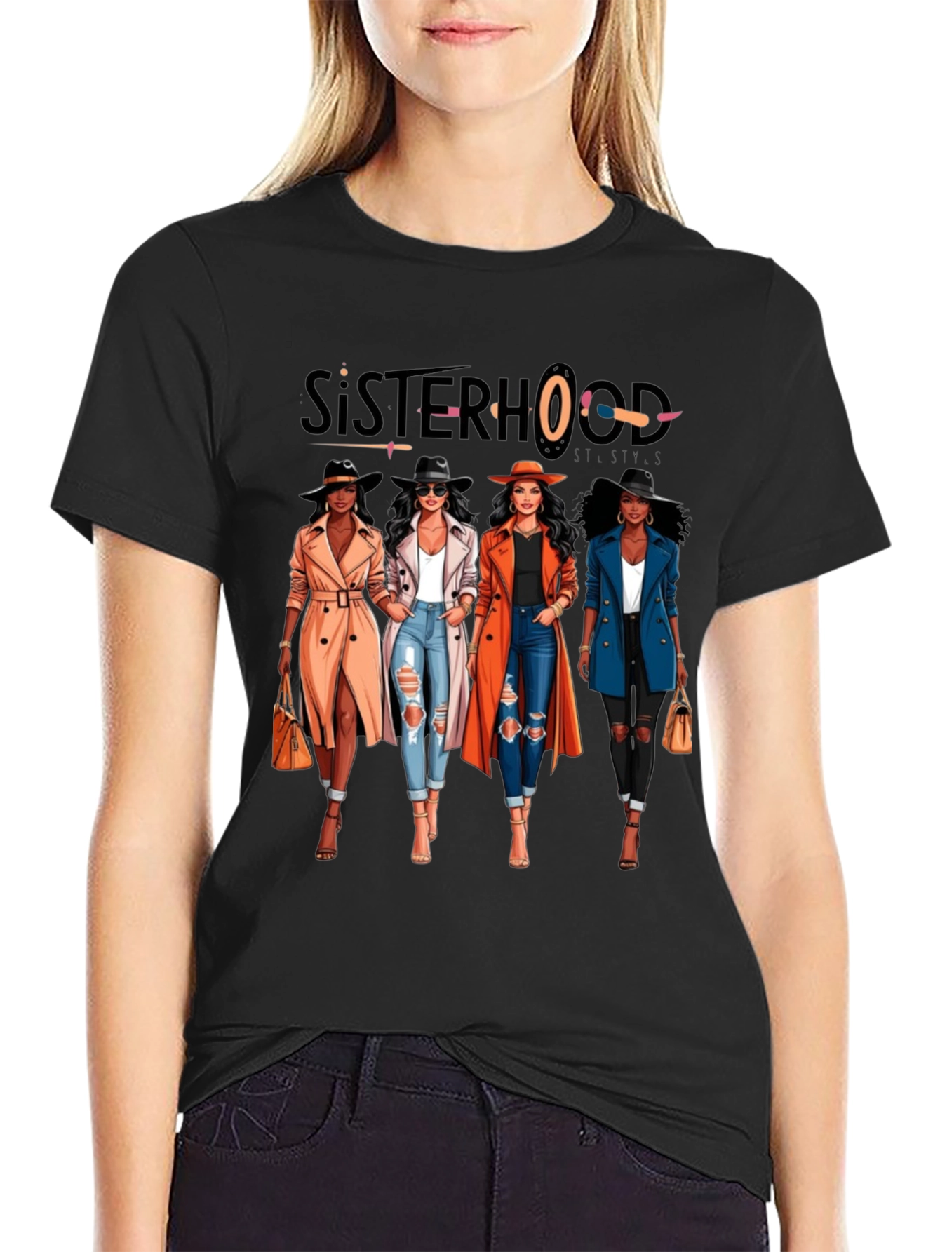 Sisterhood Graphic Print Black T-Shirt