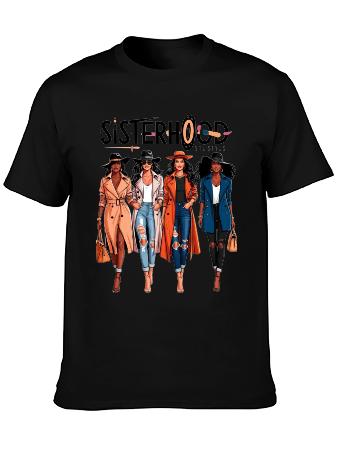 Sisterhood Graphic Print Black T-Shirt