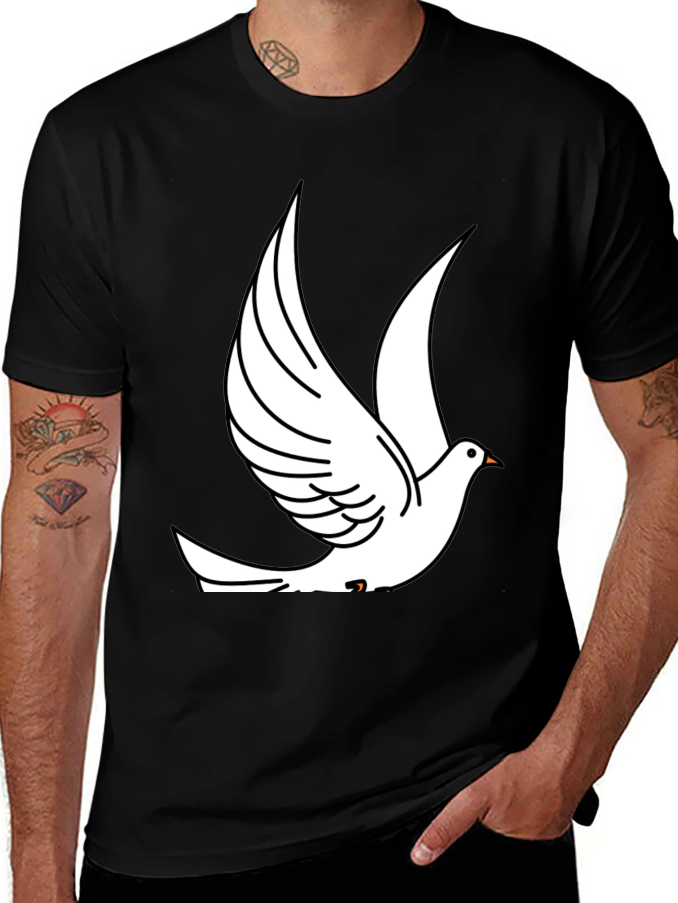 Black T-Shirt with White Dove Graphic