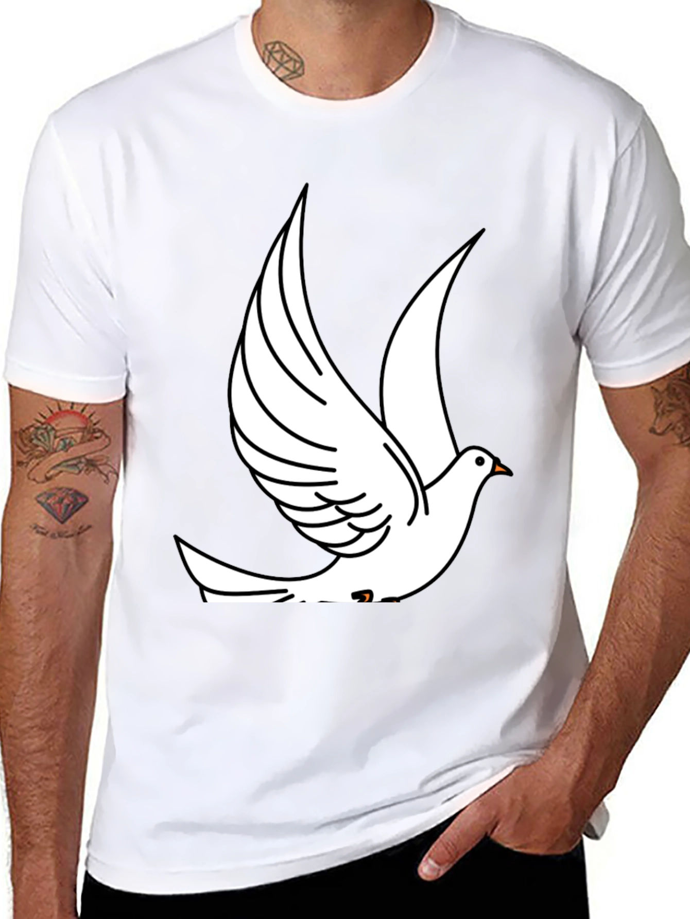 Black T-Shirt with White Dove Graphic