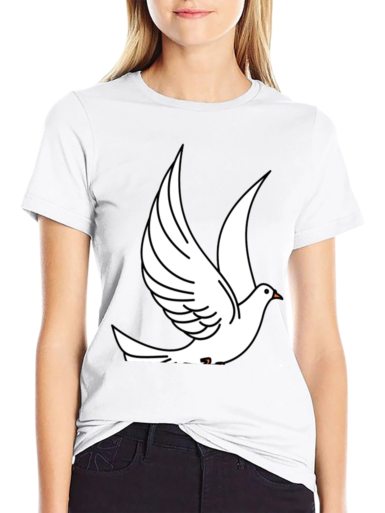 Black T-Shirt with White Dove Graphic